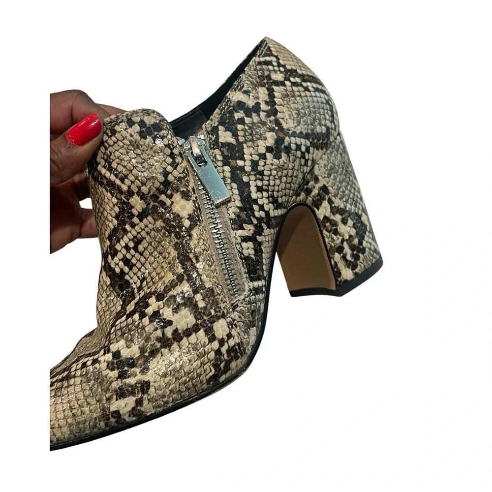 Michael by Michael Shannon Snake Print Block Heel Ankle Booties 8 Pointed Toe